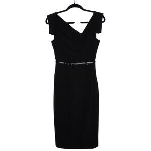 Black Halo Halo Dress Black Sheath Belted Cocktail Dress Size 2 NWT $375